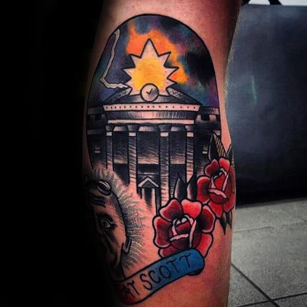 Old School Traditional Back To The Future Mens Themed Leg Tattoo Designs