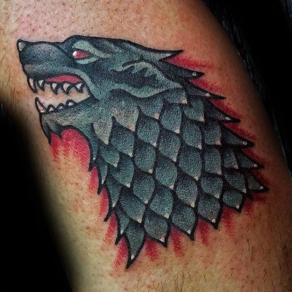 Old School Traditional Dire Wolf Arm Game Of Thrones Tattoos For Gentlemen