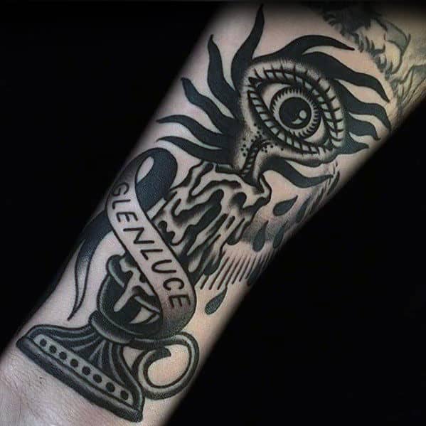 Old School Traditional Eye With Candle Male Arm Tattoos