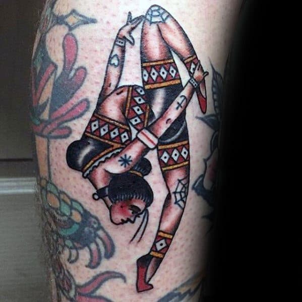 Old School Traditional Leg Circus Male Tattoo Ideas