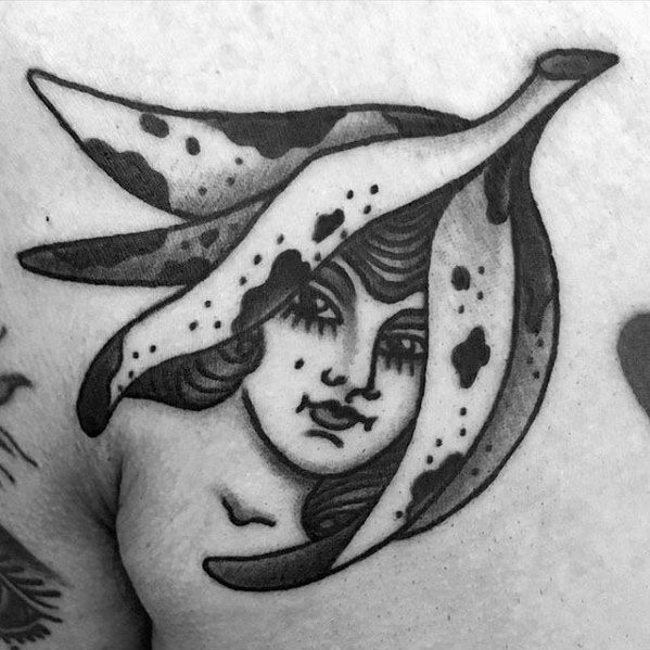 Old School Traditional Masculine Banana Female Portrait Tattoos For Men
