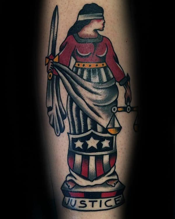 Old School Traditional Mens Lady Justice Tattoo Designs