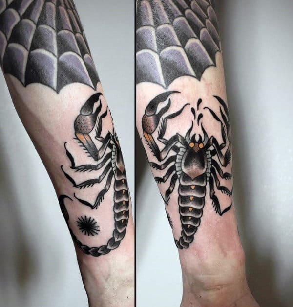Old School Traditional Mens Scorpio Inner Forearm Tattoos