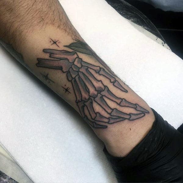 Old School Traditional Mens Skeleton Hand Tattoos