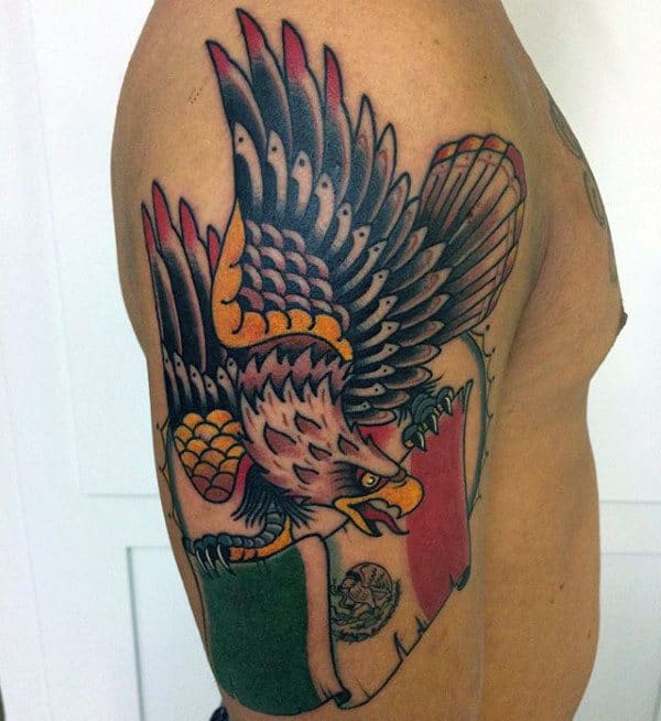Old School Traditional Mexican Eagle Mens Arm Tatto