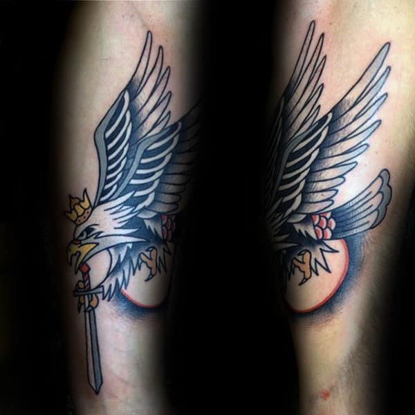 Old School Traditional Polish Eagle Male Foearm Tattoo Ideas
