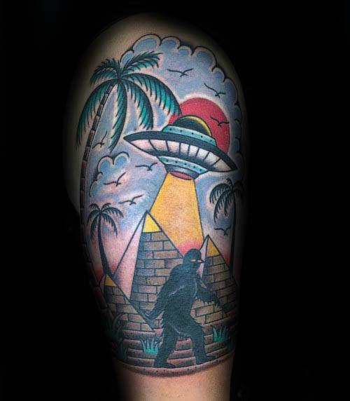 Old School Traditional Pyramids With Bigfoot Guys Tattoos