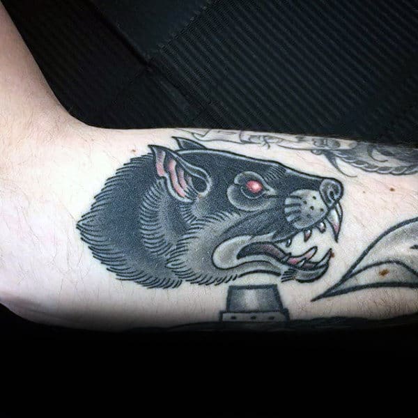 Old School Traditional Rat Head Mens Arm Tattoo