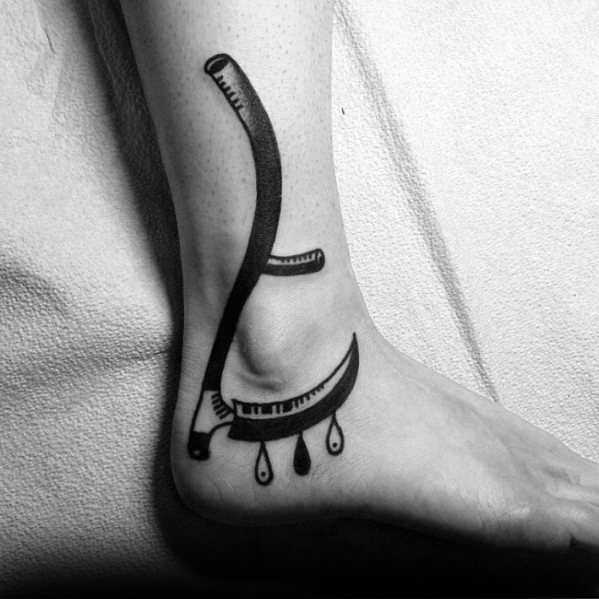 Old School Traditional Scythe Gentlemens Ankle Tattoo Ideas