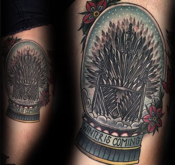 Old School Traditional Snow Globe Game Of Thrones Mens Tattoos