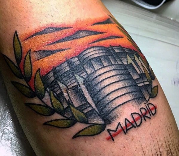 Old School Traditional Soccer Stadium Leg Guys Tattoo Ideas Real Madrid Designs