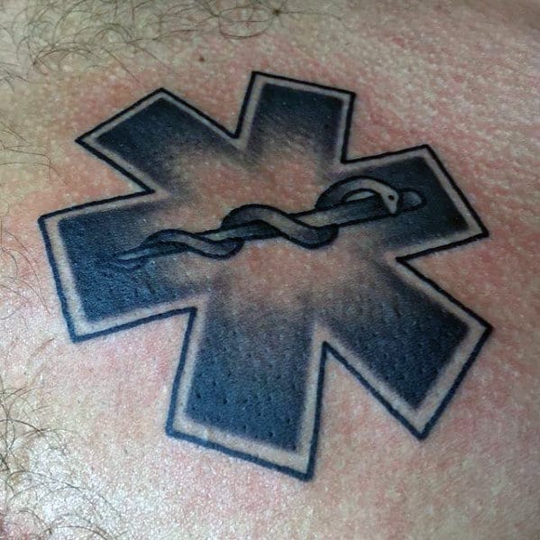 Old School Traditional Star Of Life Mens Chest Tattoos