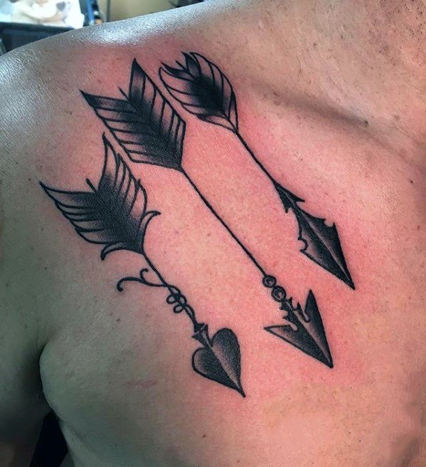 Old School Traditional Upper Chest Guys Small Three Arrow Tattoos