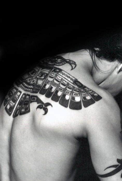 Old School Tribal Bird Mens Back Tattoos