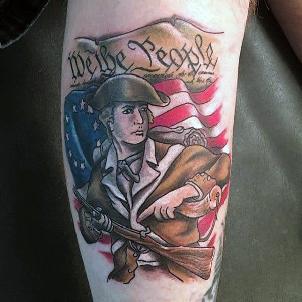 Old School We The People Soldier Male Leg Tattoo