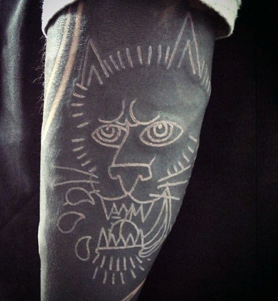 Old School White Ink Outline Panther Tattoo Sleeve For Guys