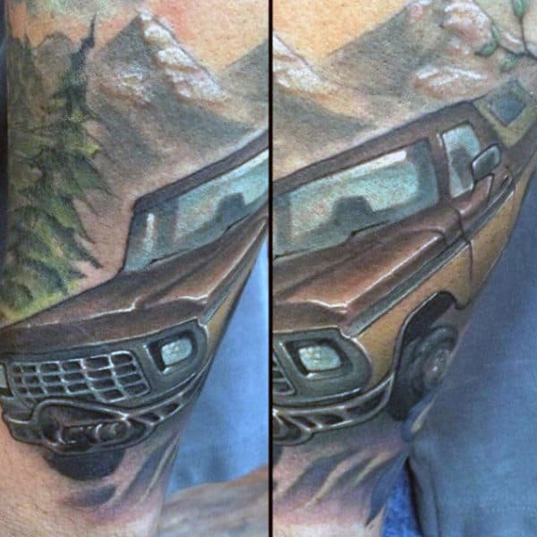 Old Truck Mens Mountain And Trees Tattoo