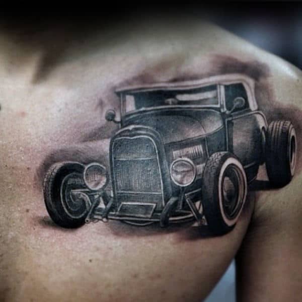 Olf Grey Hot Rod Tattoo Mens Chest