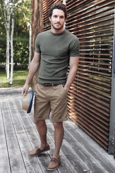 Olive Green Shirt With Tan Shorts Guys Summer Outfits Fashion Ideas