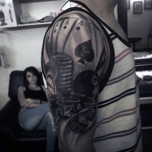 One Eyed Ace Of Spades Cards And Dice Tattoo Mens Arms