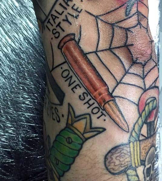 One Shot Bullet Spider Web Male Tattoos