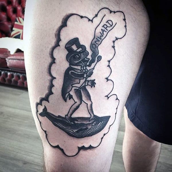 Onward Mens Frog Thigh Tattoo Design Inspiration