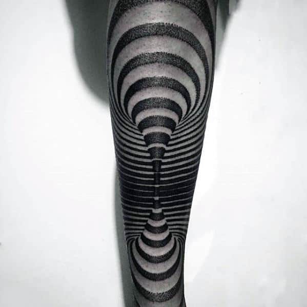 Optical Illusion Male 3d Tribl Leg Tattoos