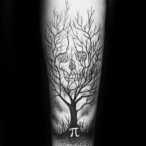 Optical Illusion Tree Of Life Mens Skull Negative Space Pie Tattoos