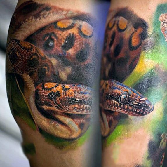 Orange 3d Snake Mens Arm Tattoos
