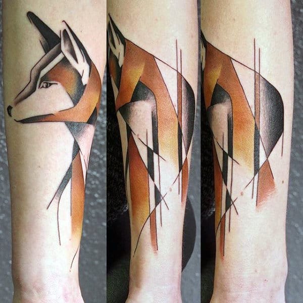 Orange And Black Sketch Of Fox Tattoo Male Forearms