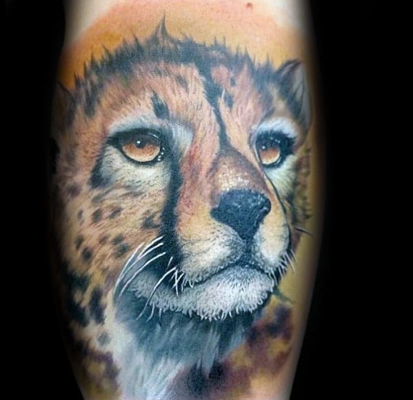 Orange Cheetah Head Mens Arm Tatoos