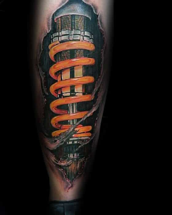 Orange Shock Torn Skin Guys 3d Leg Tattoo