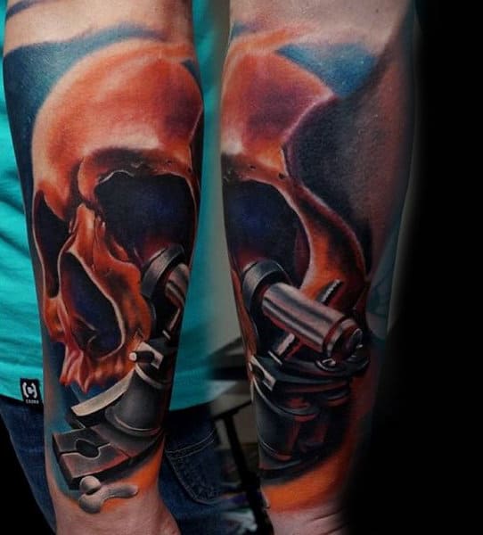 Orange Skull Half Sleeve Forearm Guys Tattoo Ideas