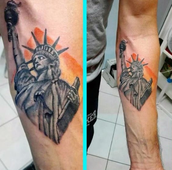 Orange Sunset Mens Mens Statue Of Liberty Tattoo Designs