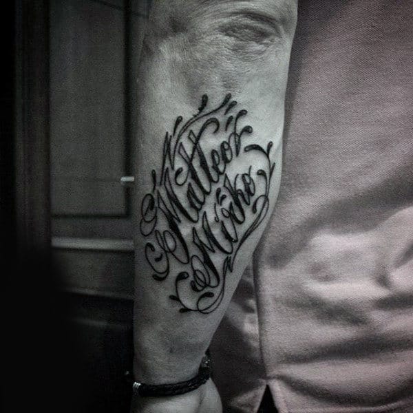 Oriental Lettering Tattoo Mens Forearms