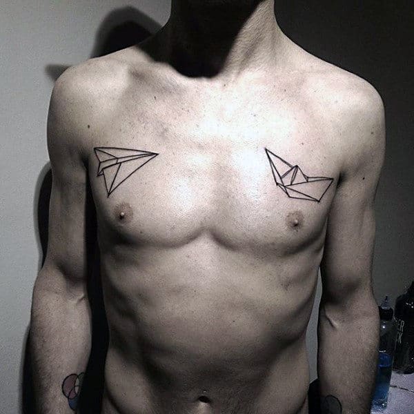 Origami Mens Paper Airplane Chest Tattoos