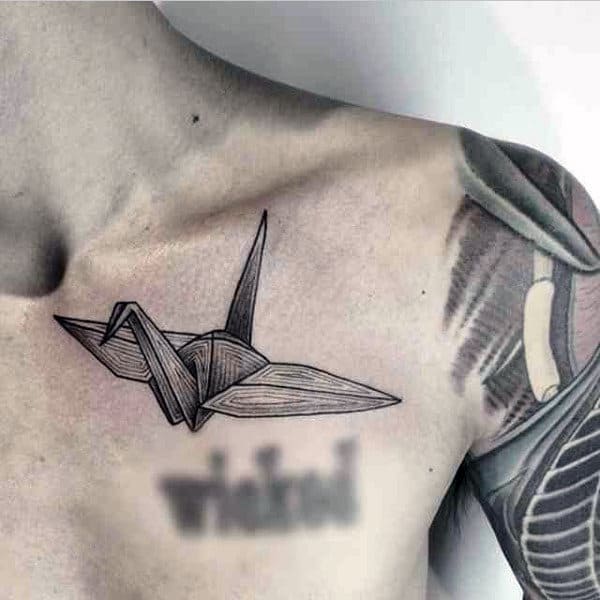 Origami Swan Mens Detailed Chest Tattoos