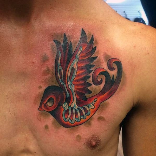 Original Art Sparrow Tattoo Mens Chest