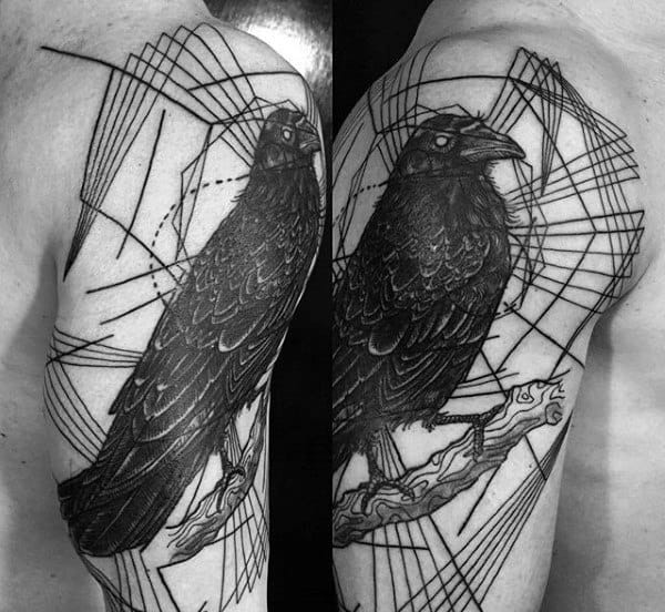 Original Linework With Black Crow Mens Arm Tattoos