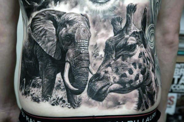 Original Wild Animal Tattoos On Full Stomach
