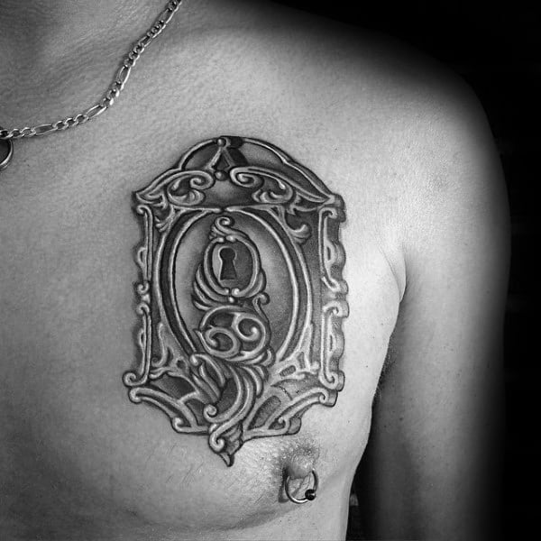 Ornate Chest Lock Tattoos For Guys