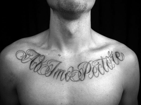 Ornate Collar Bone Tattoo On Man Lettering Design Ideas