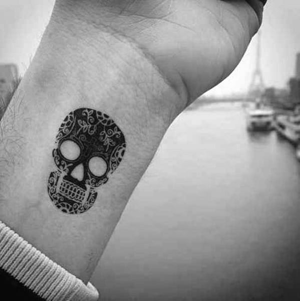 Ornate Day Of The Day Wrist Guys Small Skull Tattoo Ideas