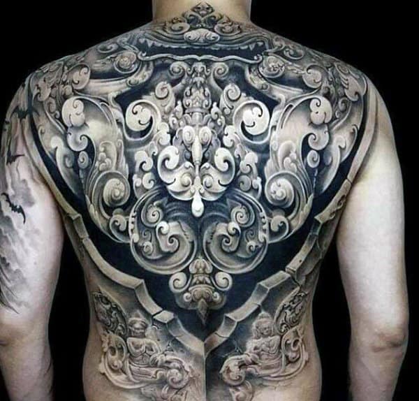 Ornate Detailed Male Crazy Full Back Tattoo Designs