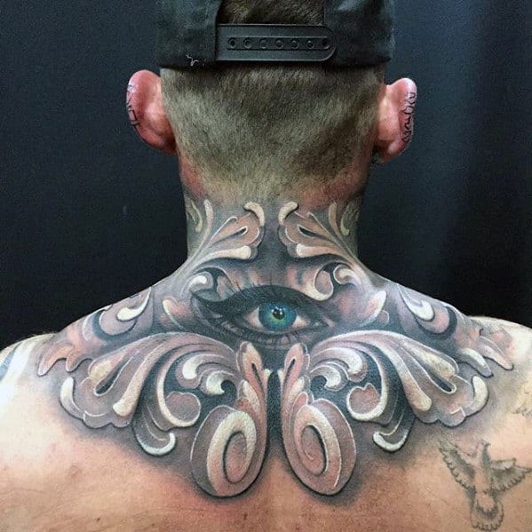 Ornate Eye Upper Back Mens Cool Tattoo Ideas
