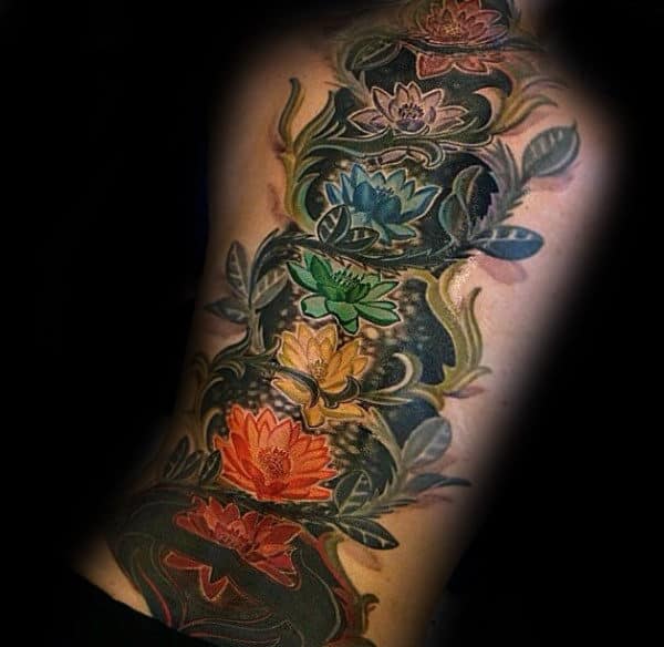 Ornate Flower Chakras Mens Back Tattoos