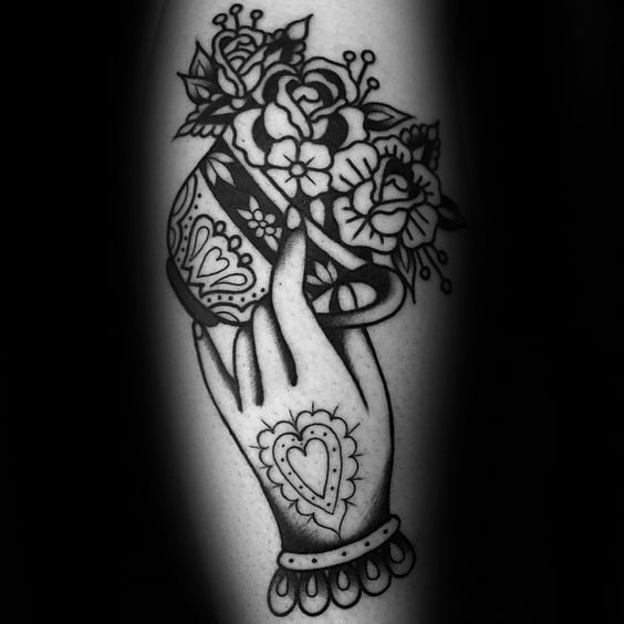 Ornate Flower Coffee Cup Mens Tattoo Ideas