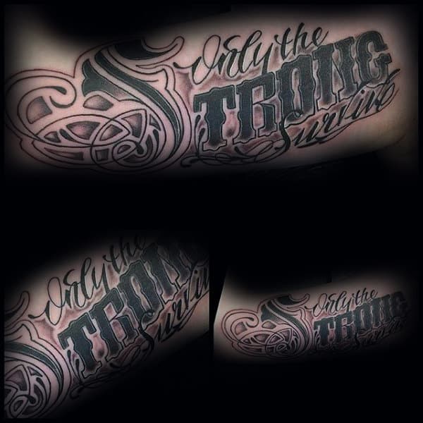 Ornate Font Only The Strong Survive Mens Rib Cage Side Tattoos