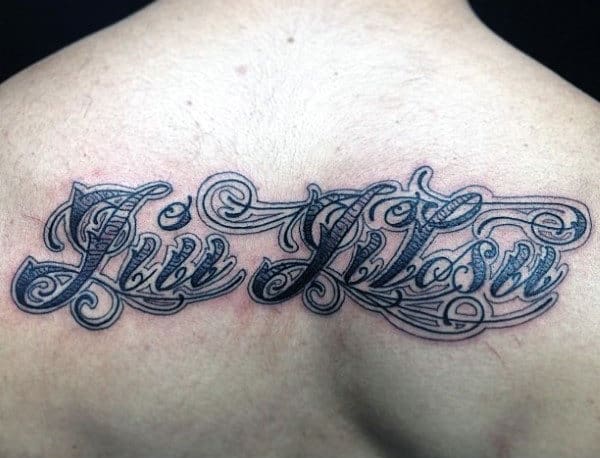 Ornate Lettering Jiu Jitsu Guys Upper Back Tattoos