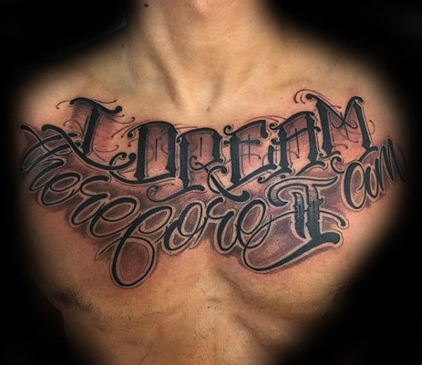 Ornate Male Chest Quote Tattoo Ideas